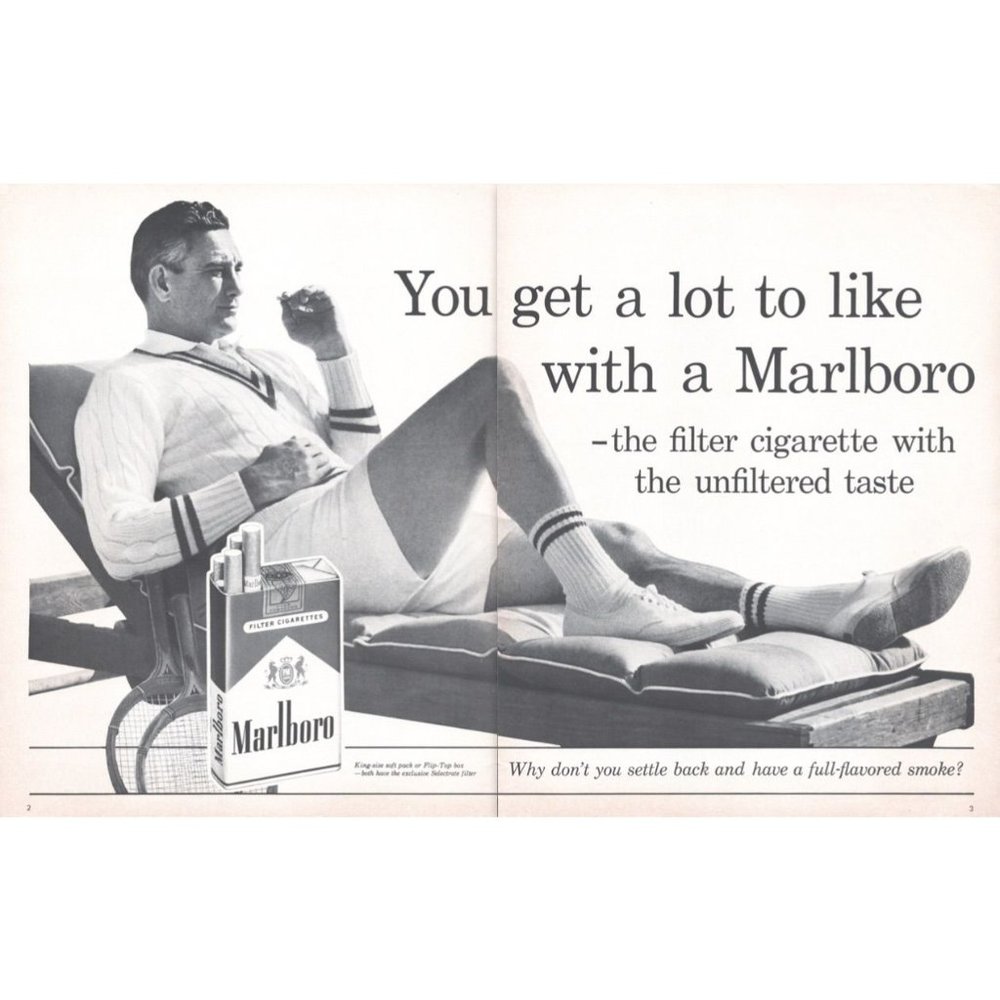 1961 Marlboro Cigarettes 2 Page Vintage Print Ad Tennis Club Lounger Wall Art